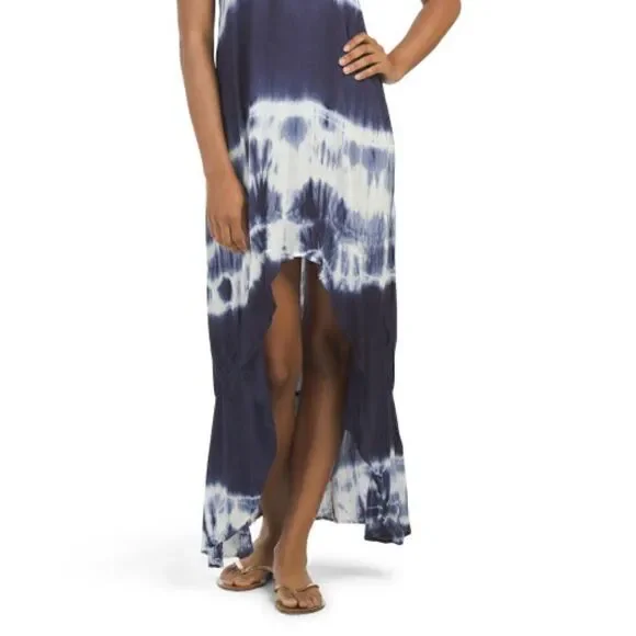 RAVIYA Navy Tie-Dye Hi-lo Cover-up Maxi Dress - LG - Picture 10 of 16